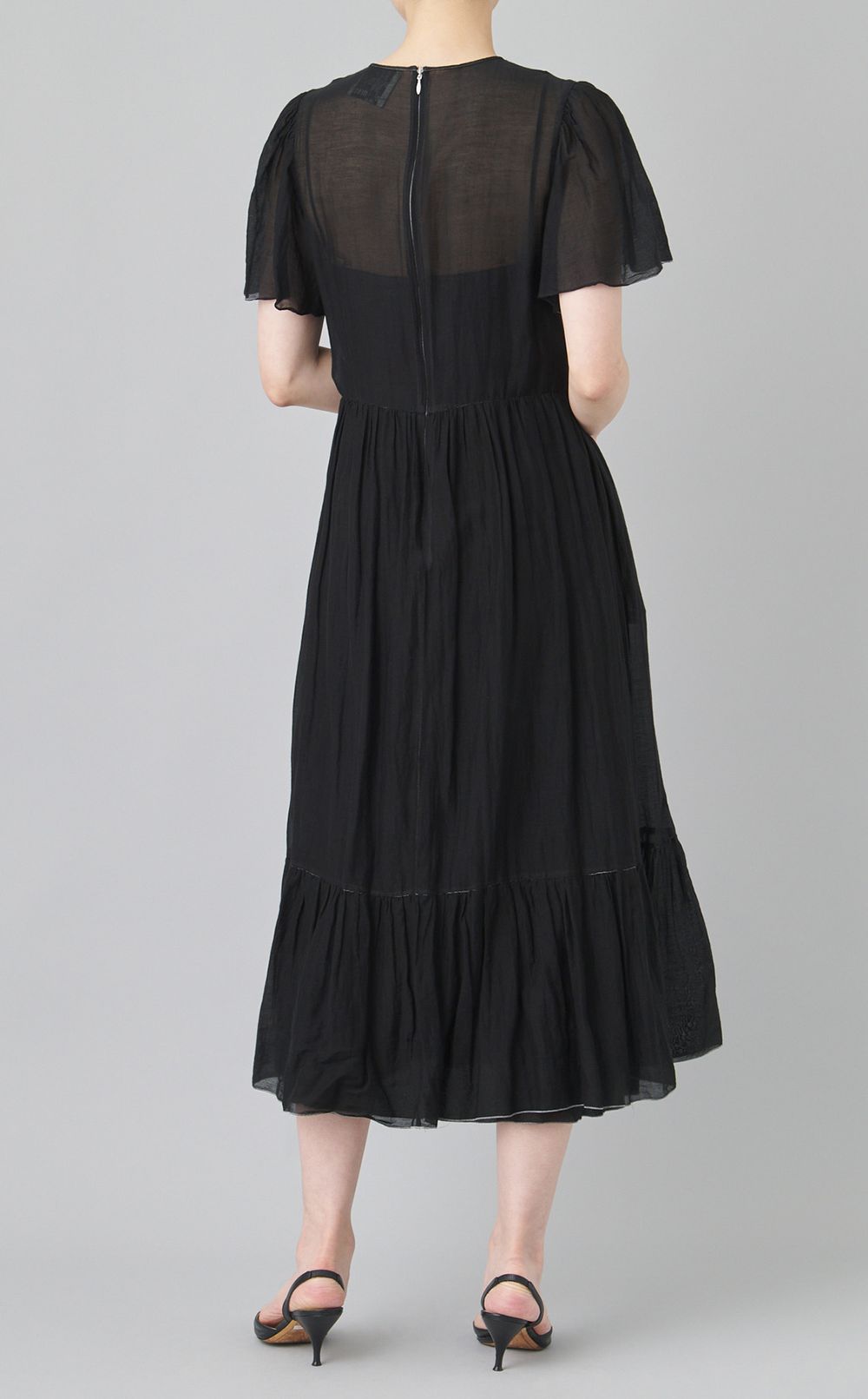 【reADdress】シースルーギャザーミディドレス