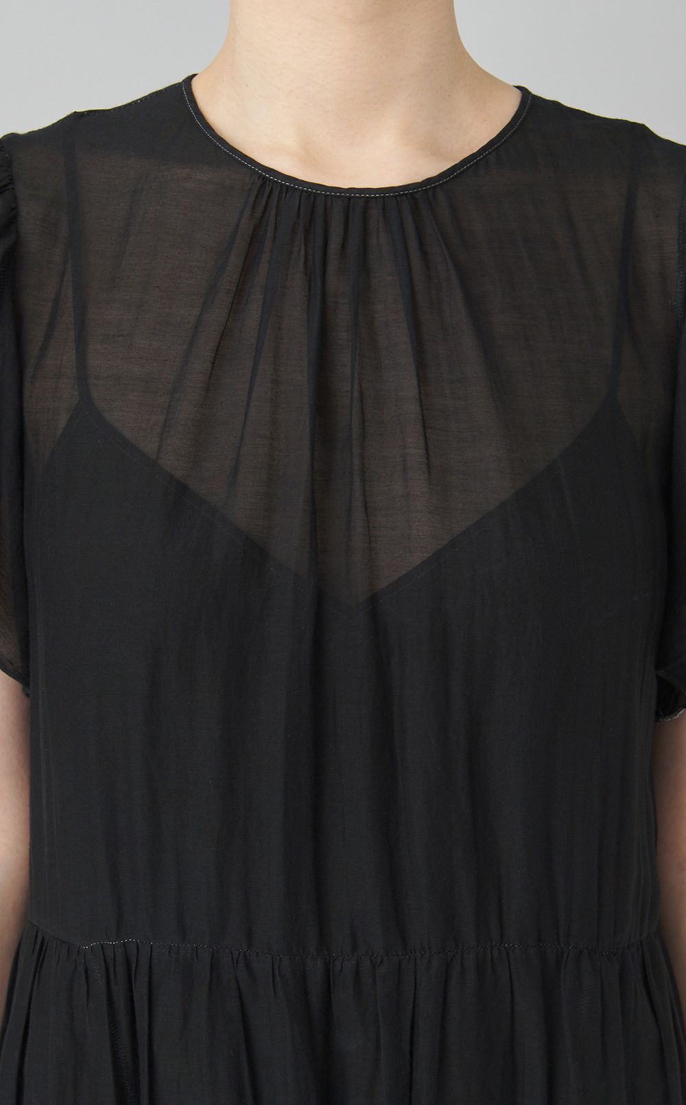 【reADdress】シースルーギャザーミディドレス