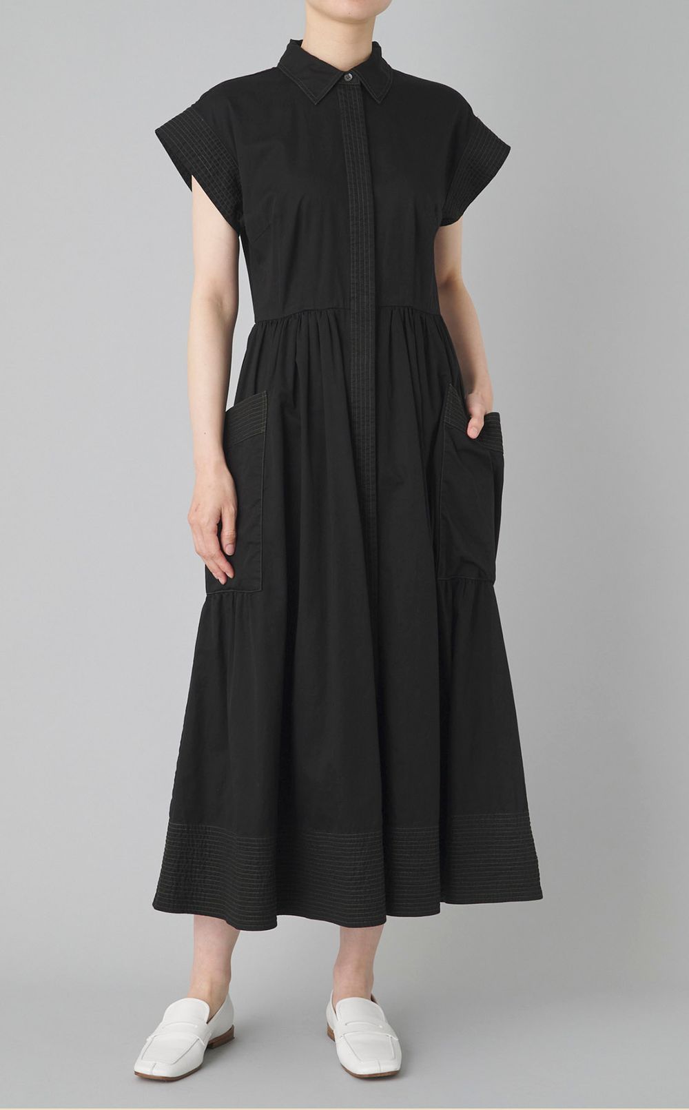 【reADdress】キャップスリーブロングシャツワンピース