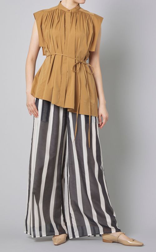 ストライプギャザーワイドパンツ
