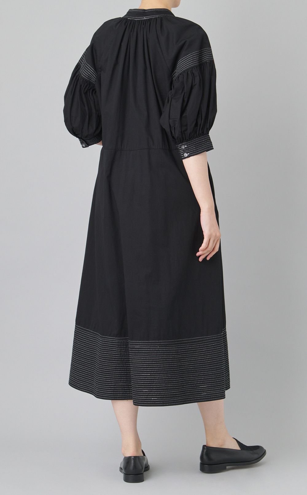 【reADdress】キーネックギャザースリーブロングドレス