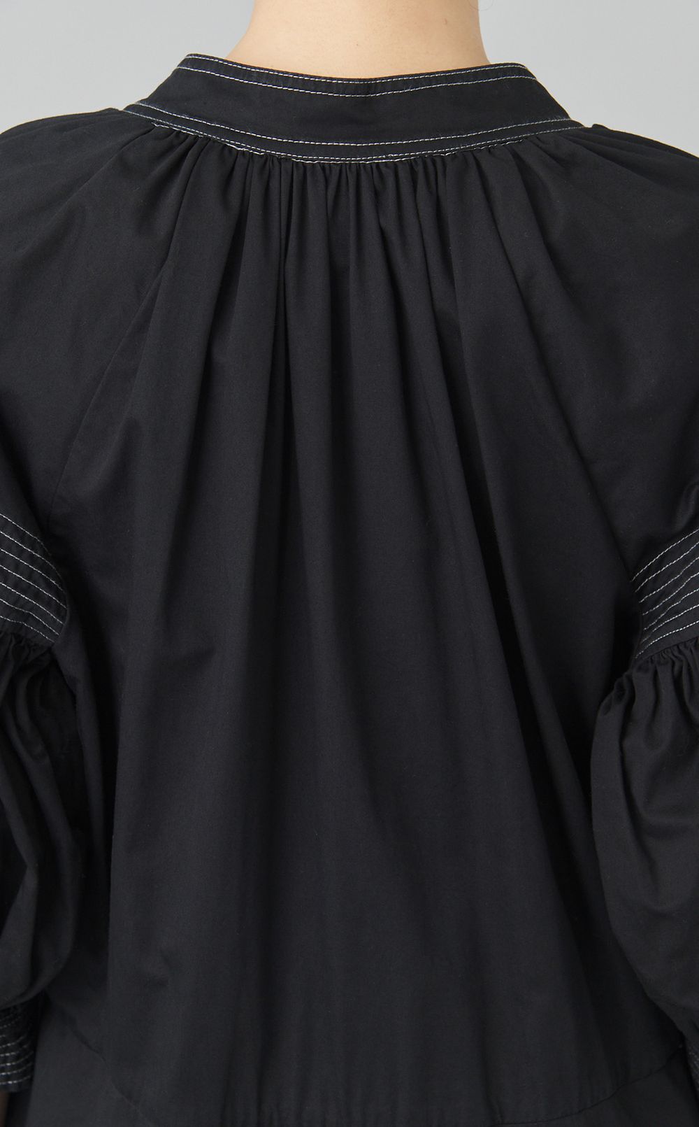 【reADdress】キーネックギャザースリーブロングドレス