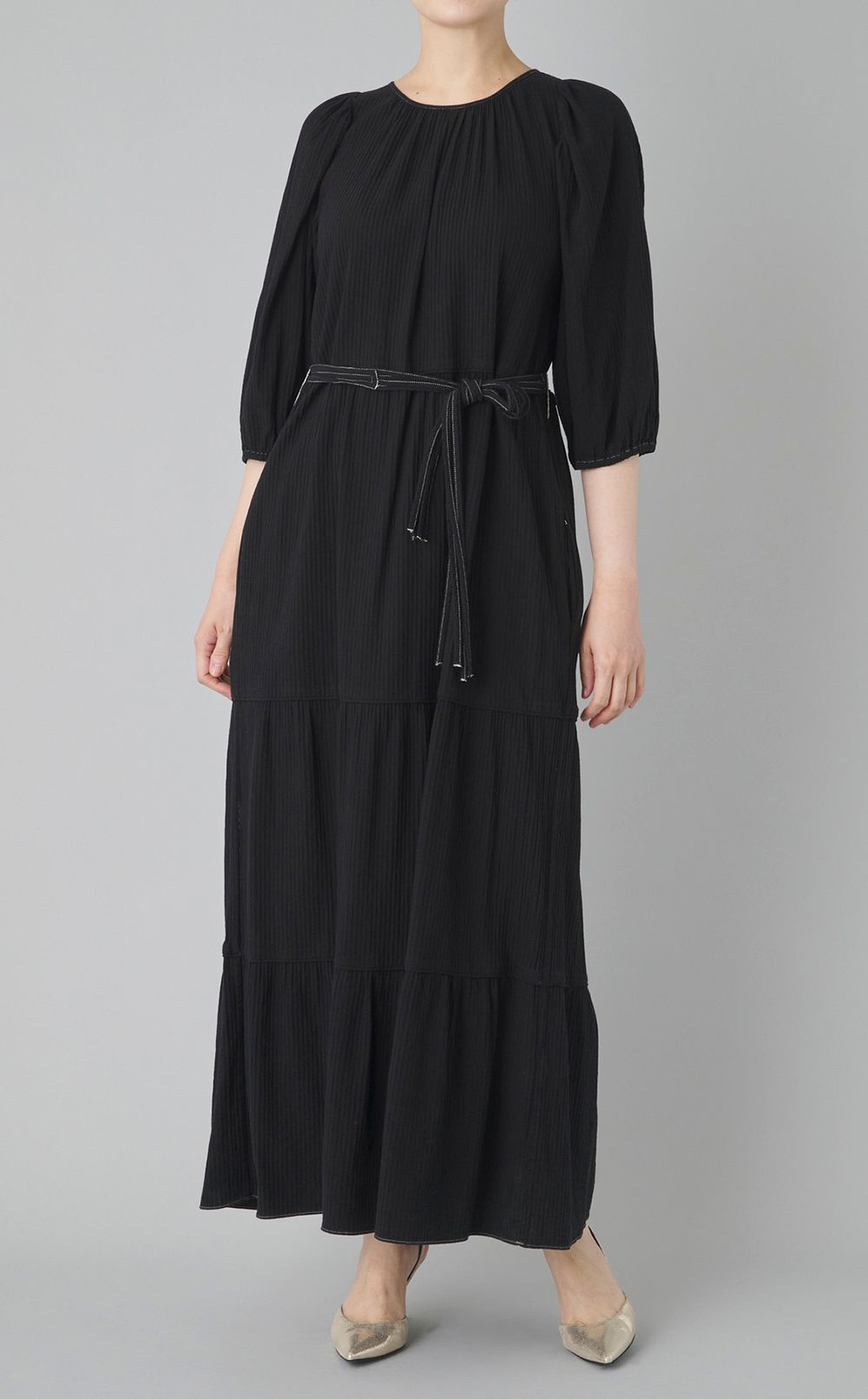 【reADdress】ギャザースリーブティアードマキシドレス