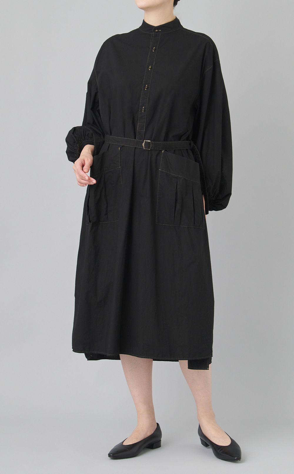 【reADdress】スタンドカラーコットンミリタリードレス