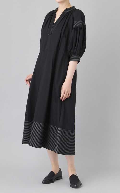 【reADdress】キーネックギャザースリーブロングドレス