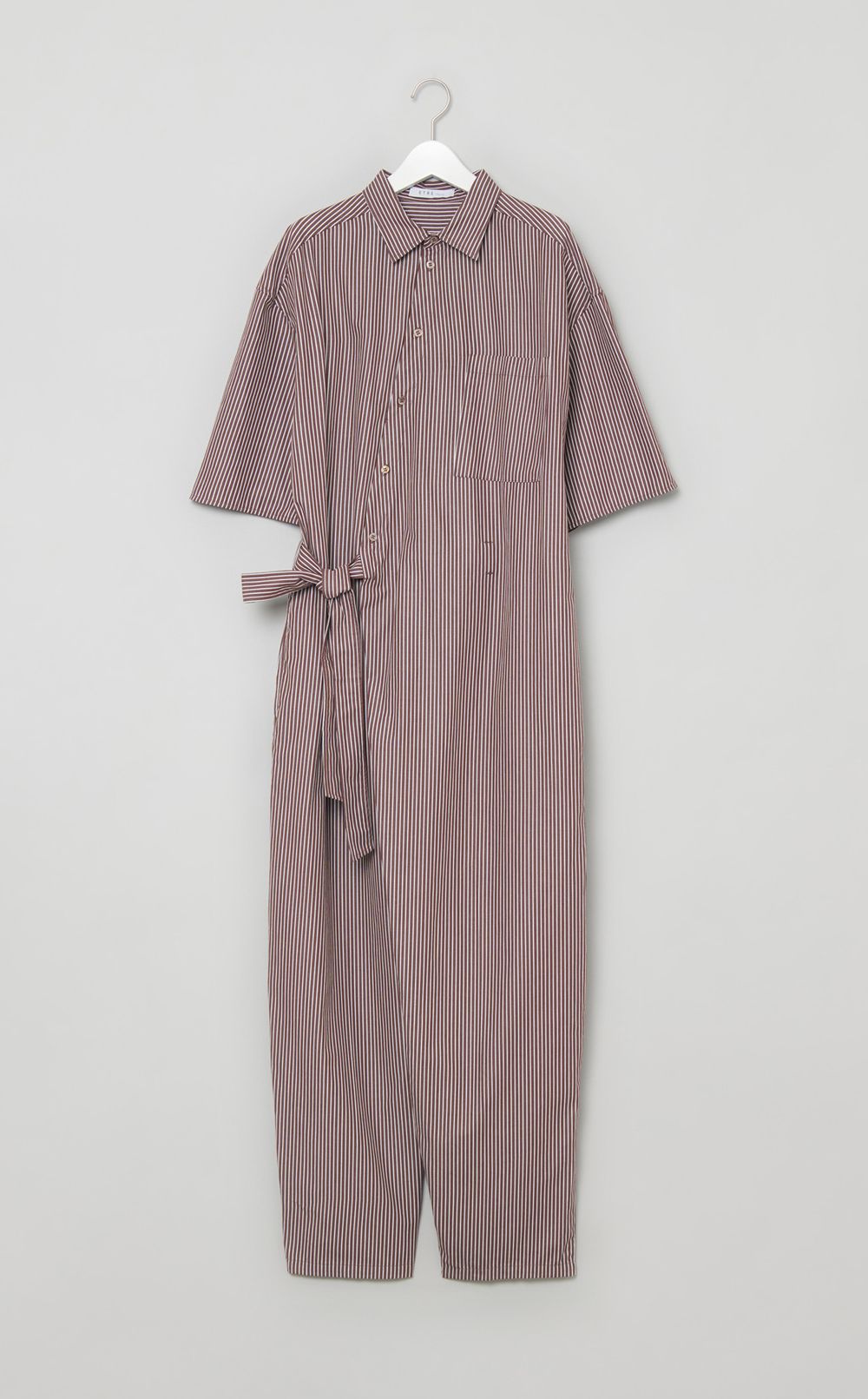 ストライプシャツオールインワン