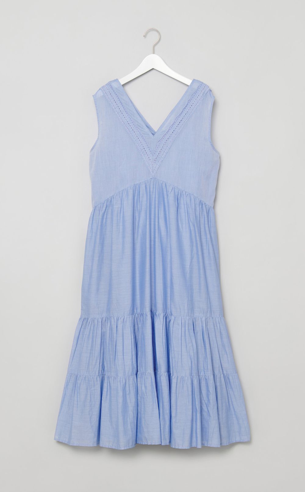 Vネックティアードシャンブレードレス