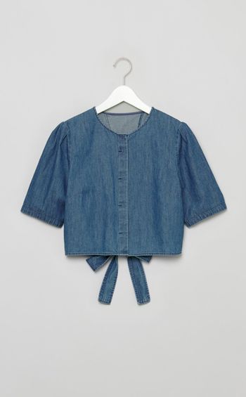 ライトデニムパフスリーブブラウス