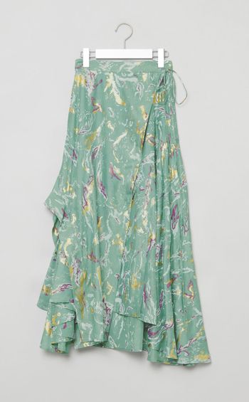 フラワー箔プリントラップスカート