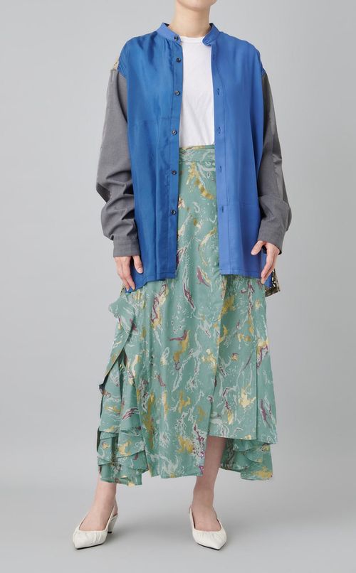 フラワー箔プリントラップスカート