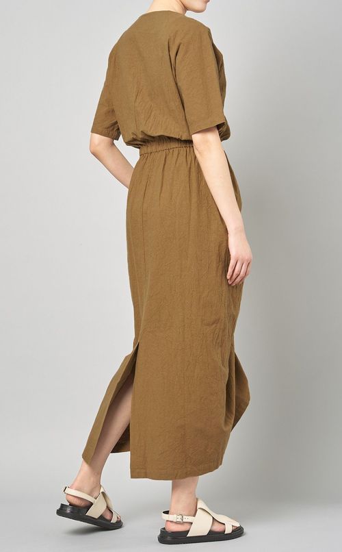 Vネックギャザーロングワンピース