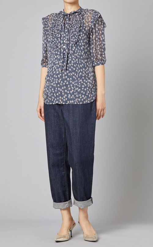 フラワープリントボウタイブラウス