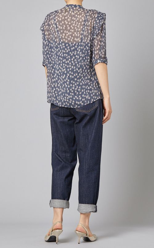 フラワープリントボウタイブラウス