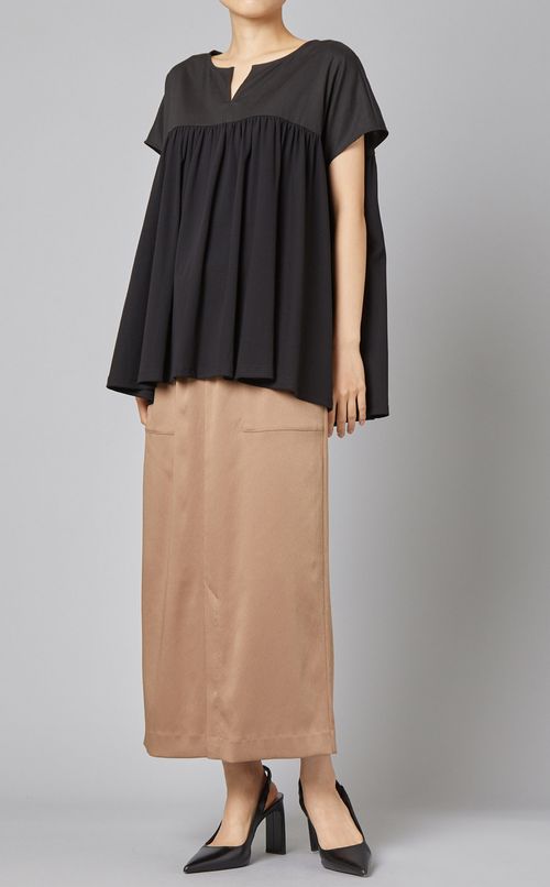 コットン混キーネックブラウス