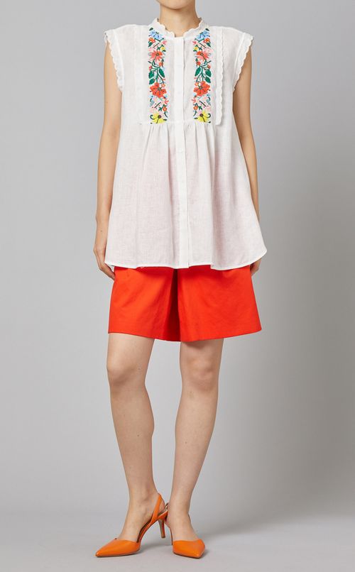 フラワー刺繍ノースリーブシャツ