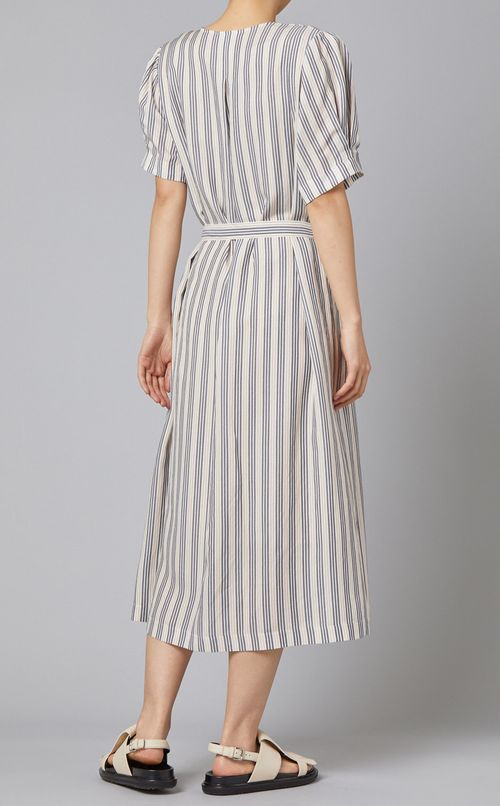 パフスリーブストライプワンピース