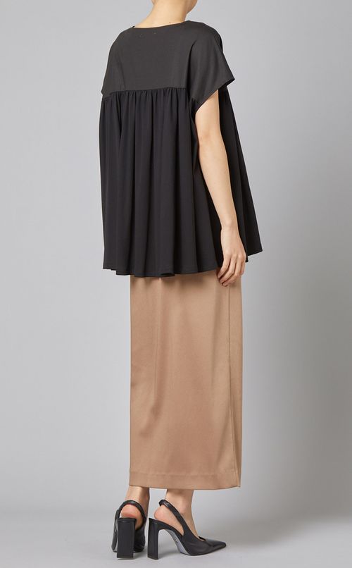 コットン混キーネックブラウス