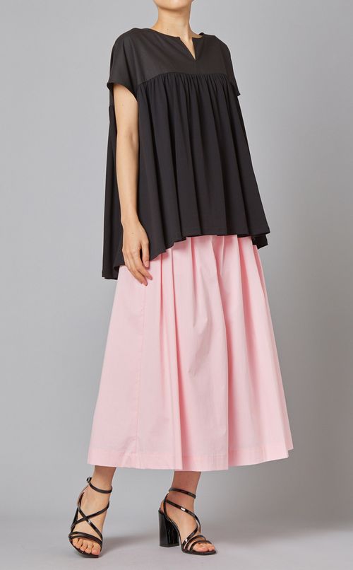 コットン混キーネックブラウス