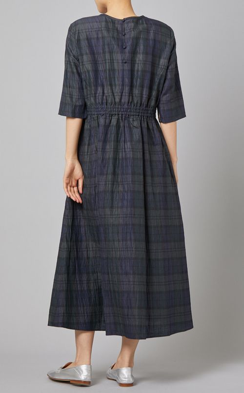 リネン混チェックワンピース