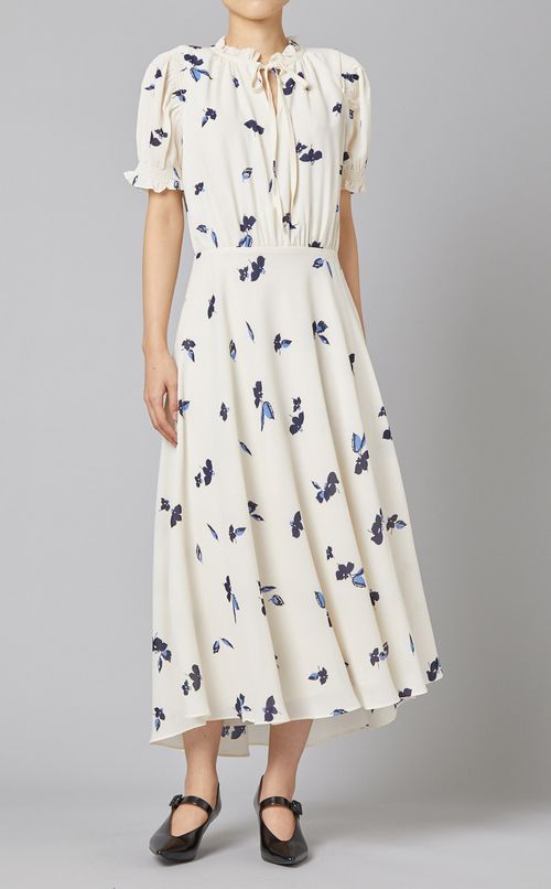 フラワープリントシャーリングワンピース