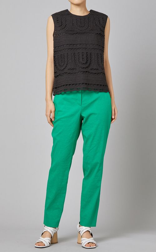 リネン混スリムテーパードパンツ