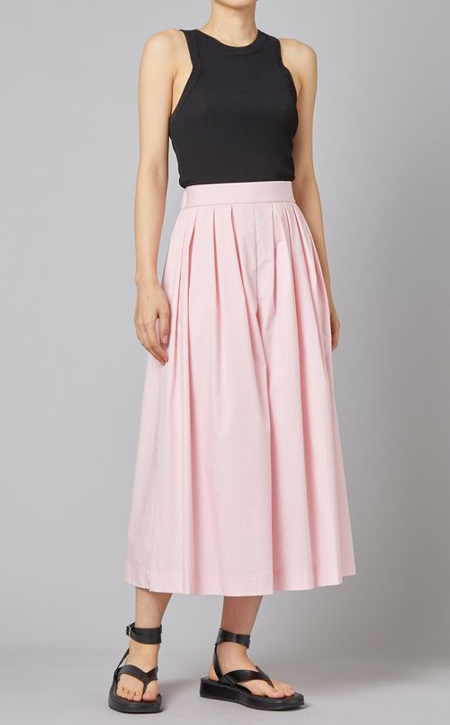 コットン混タックワイドパンツ