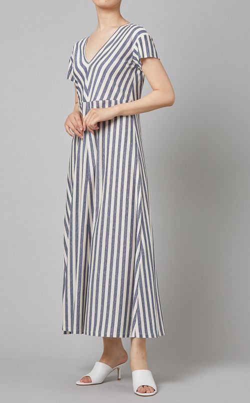 ストライプVネックロングワンピース