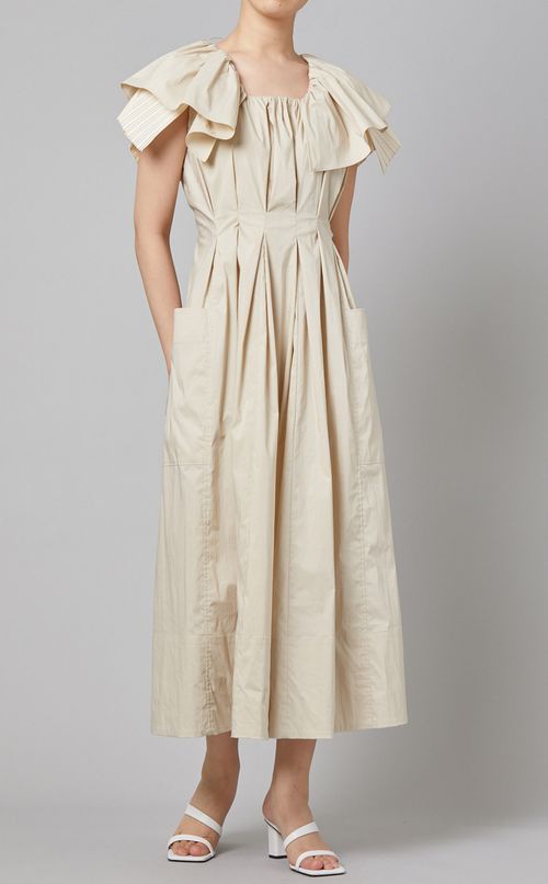 プリーツ&フレアロングワンピース