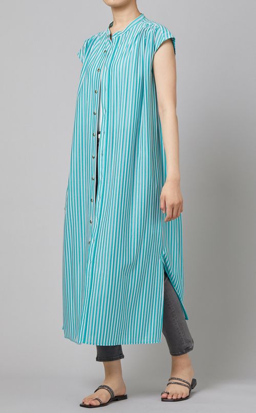 コットン混ストライプシャツワンピース