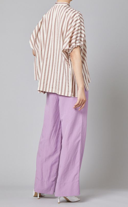 スタンドカラーストライプブラウス