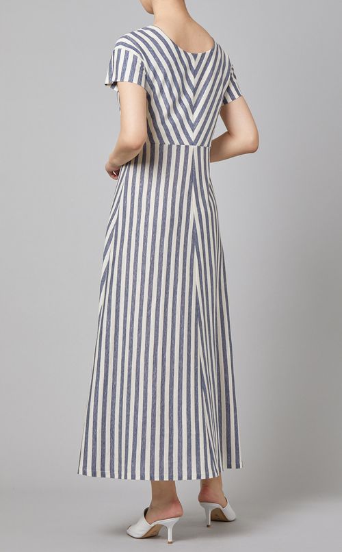 ストライプVネックロングワンピース