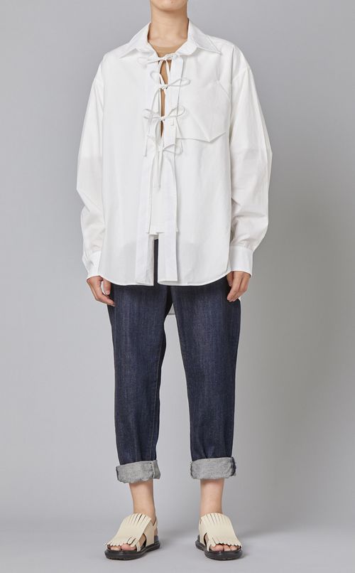 リボンデザインコットンシャツ