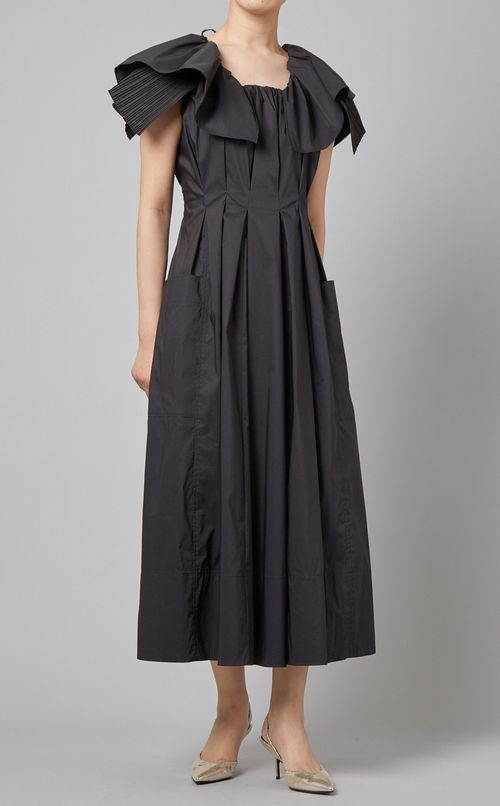 プリーツ&フレアロングワンピース