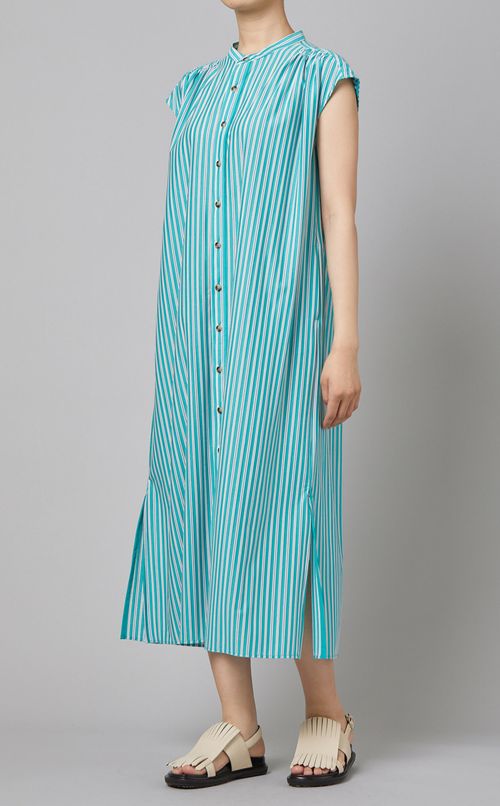 コットン混ストライプシャツワンピース