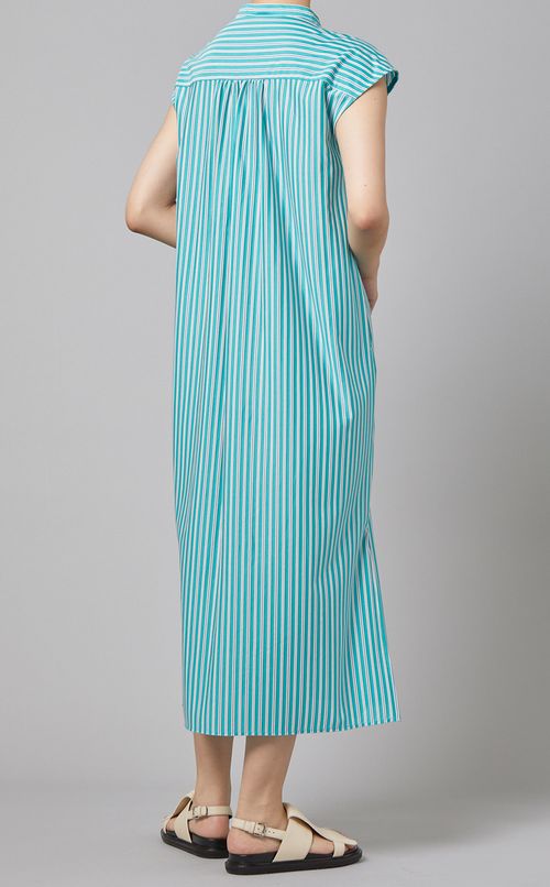 コットン混ストライプシャツワンピース