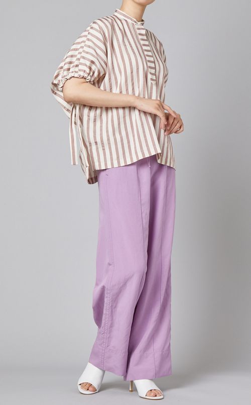 スタンドカラーストライプブラウス