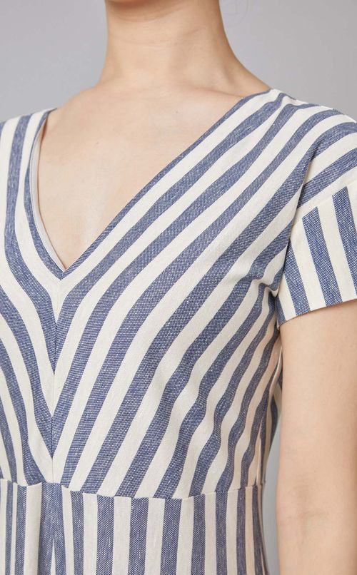 ストライプVネックロングワンピース