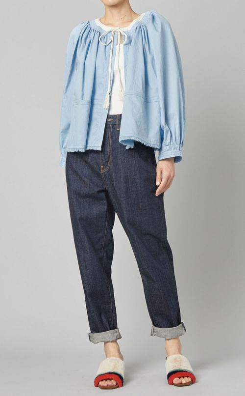 コットン混ノーカラージャケット