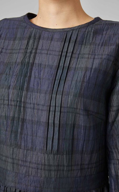 リネン混チェックワンピース