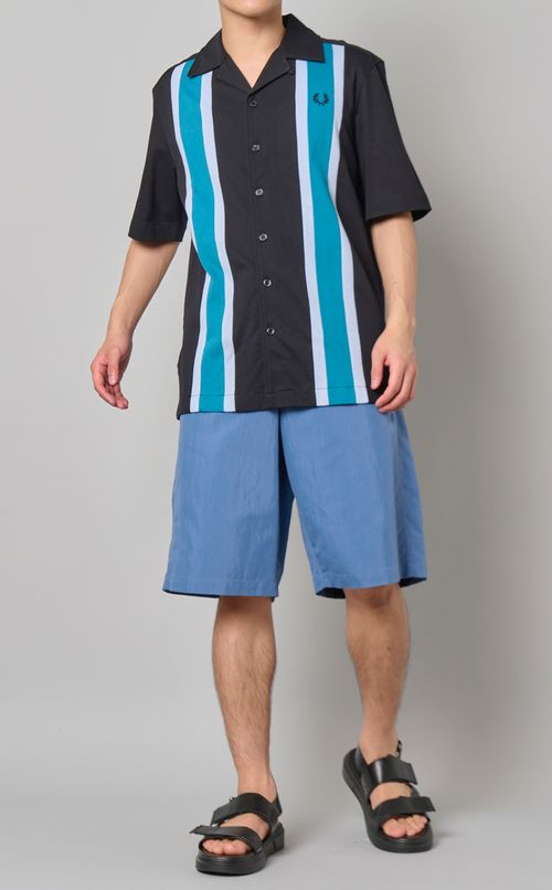 メッシュパネルオープンカラーシャツ