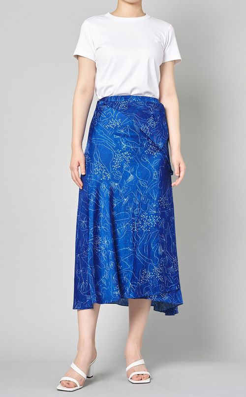 ワンショルダーラッププリントスカート