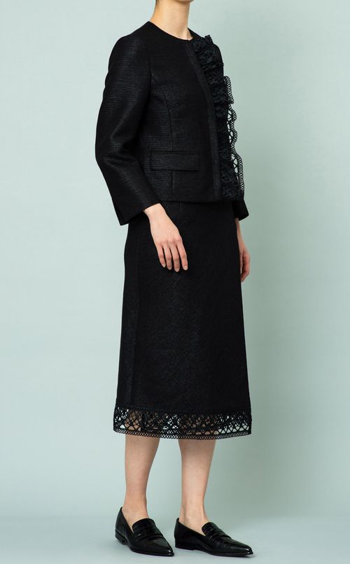 フリルリネン混ノーカラージャケット