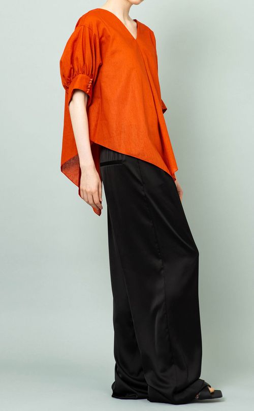 パフスリーブVネックブラウス