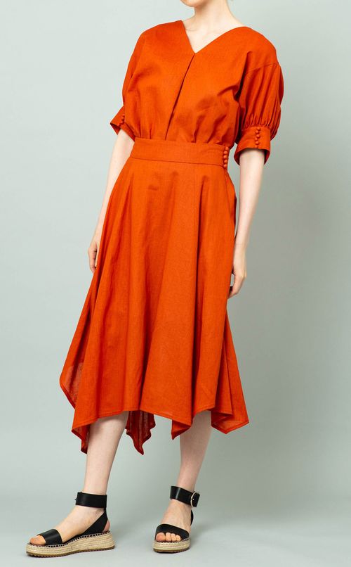 パフスリーブVネックブラウス