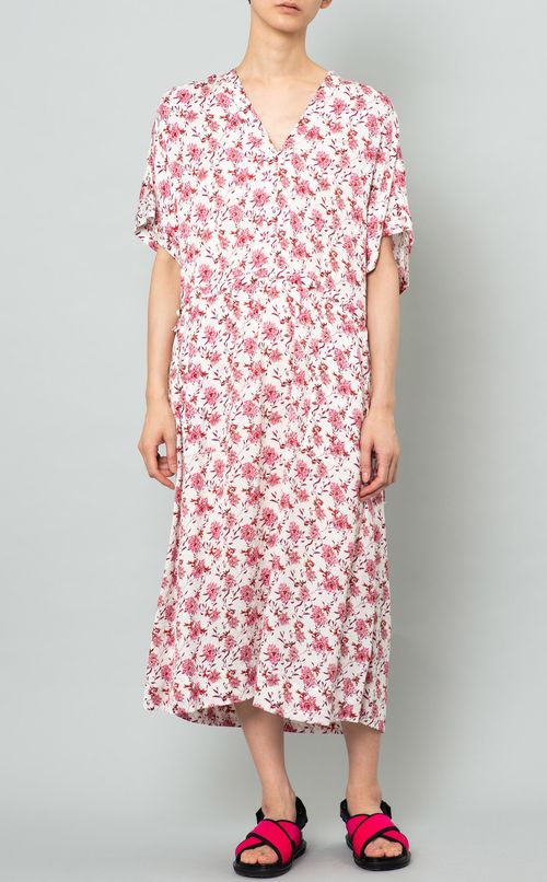 Vネックフラワープリントワンピース