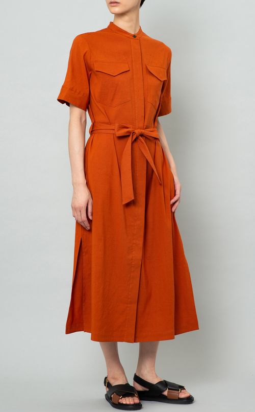 リネンスタンドカラーワンピース