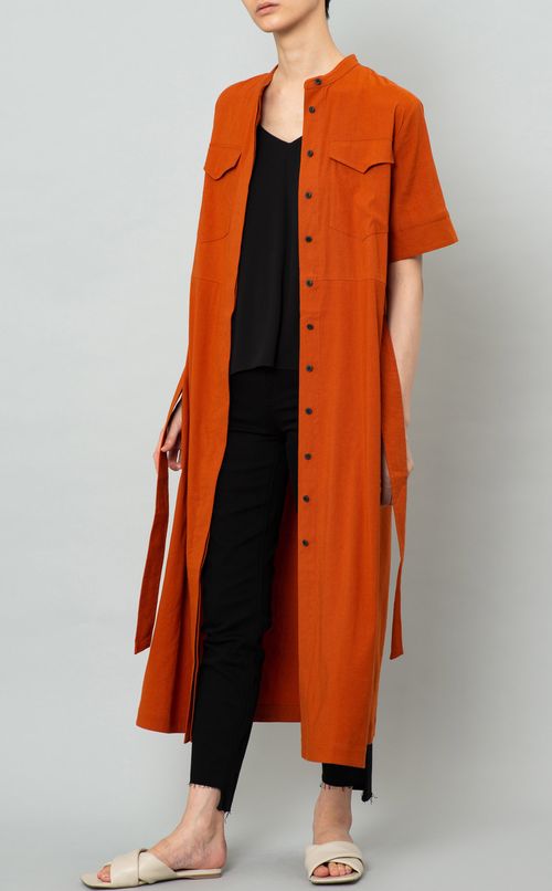 リネンスタンドカラーワンピース