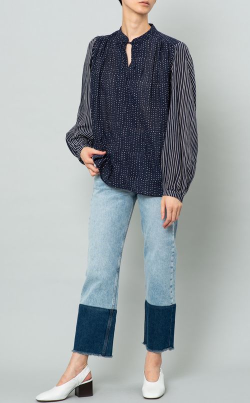 キーネック切替ブラウス