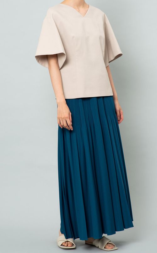 リネン混Vネックブラウス