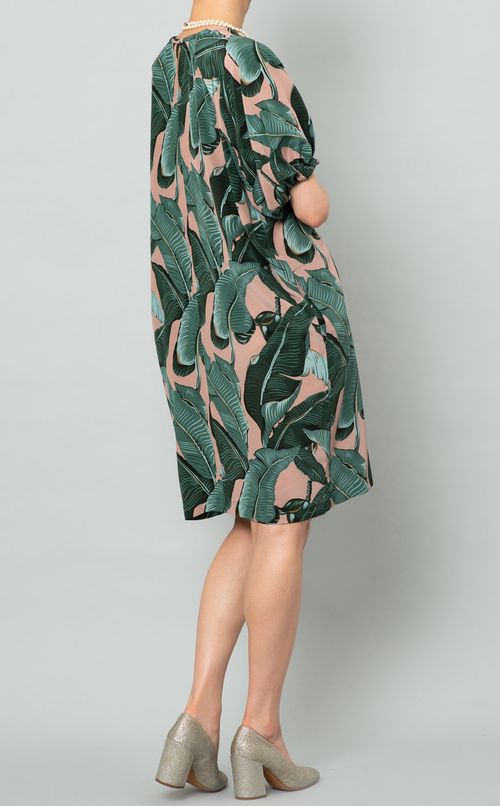 ボタニカルプリントパフスリーブワンピース